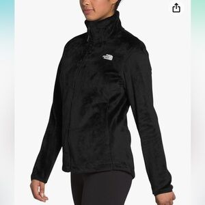 Women’s small black north face fuzzy zip up polyester jacket style CT42